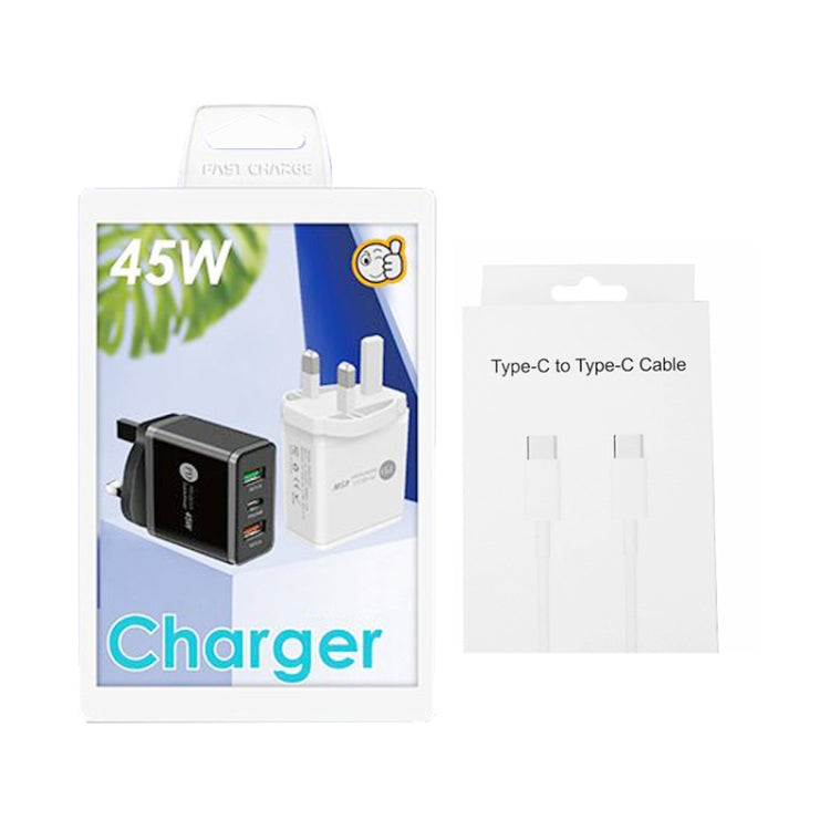 45W PD3.0 + 2 x QC3.0 USB 多埠充電器，附 Type-C 對 Type-C 線，英國插頭，英國插頭 + Type-C 對 Type-C 線