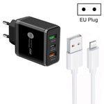 45W PD25W + 2 x QC3.0 USB 多埠充電器，附 USB 轉 8 Pin 線，歐規插頭，歐規插頭 + USB 轉 8 Pin 線
