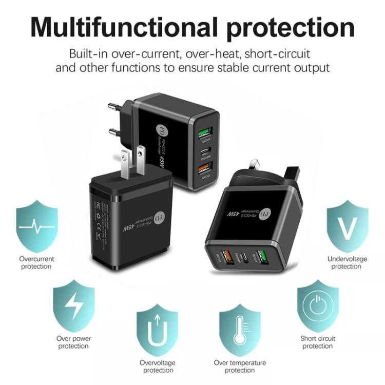 45W PD25W + 2 x QC3.0 USB 多埠充電器，附 USB 對 Type-C 線，歐洲插頭，歐洲插頭 + USB 對 Type-C 線
