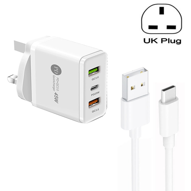 45W PD25W + 2 x QC3.0 USB 多埠充電器，附 USB 對 Type-C 線，英國插頭，英國插頭 + USB 對 Type-C 線
