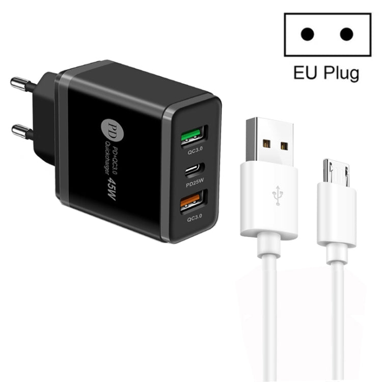 45W PD25W + 2 x QC3.0 USB 多埠充電器，附 USB 對 Micro USB 線，歐洲插頭，歐洲插頭 + USB 對 Micro USB 線