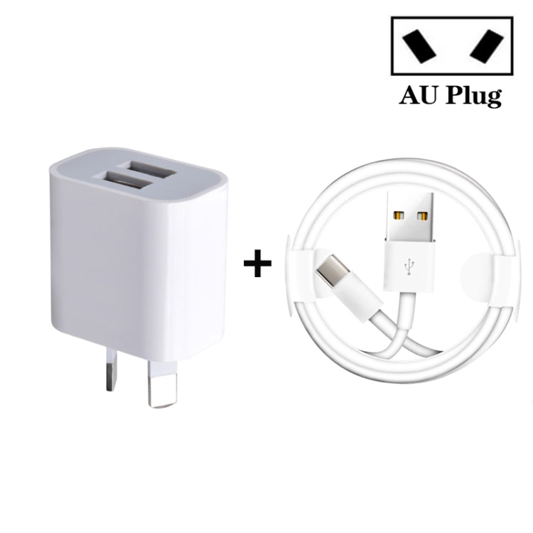 迷你雙埠USB充電器，附USB轉Type-C數據線，澳規插頭，澳規插頭 + Type-C線