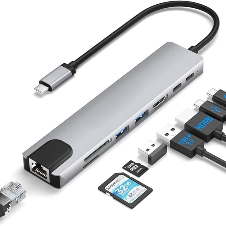 DS-20808 8合1 USB-C / Type-C集線器多功能轉接器，含4K HDMI、USB 3.0、SD/TF讀卡器，適用MacBook Pro/Air及其他Type C裝置，8合1