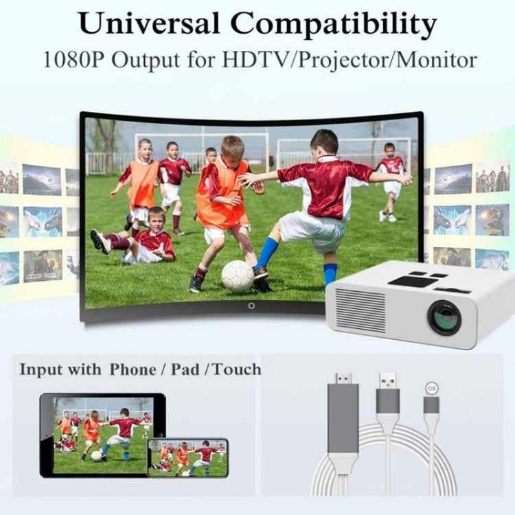 2米1080P 8針轉HDMI轉接線，兼容iPhone轉HDMI轉接器，8針