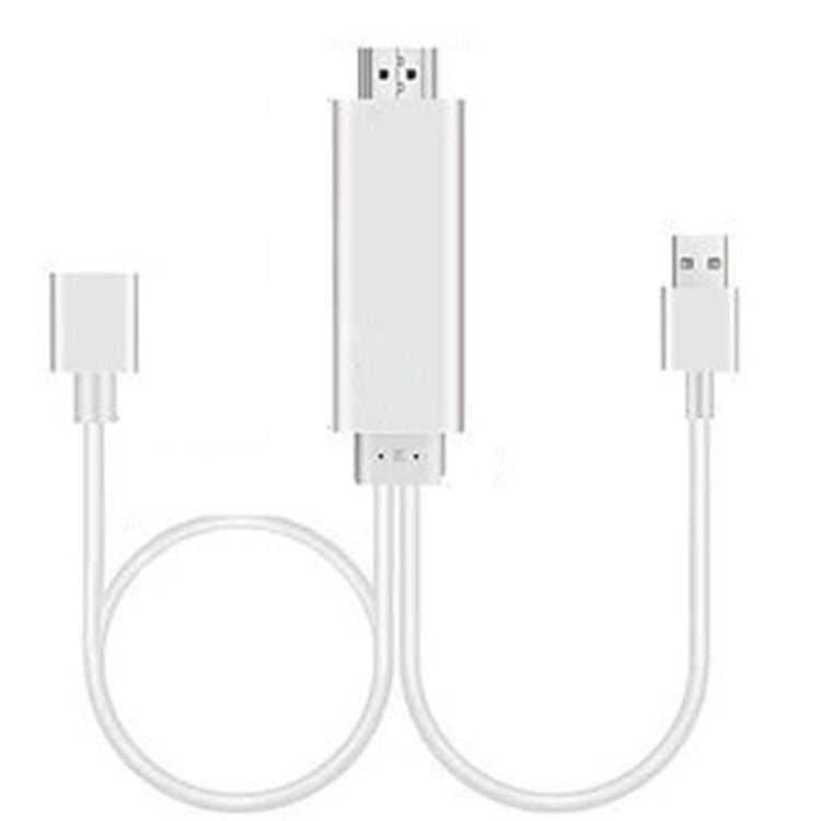 1080P HDMI 線轉接器 USB 轉 HDTV 線，USB 公頭 + USB 母頭轉 HDMI 公頭 1080P HDTV 鏡像線，適用手機/平板及更多串流分享