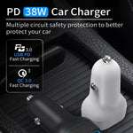 38W PD20W + QC3.0 USB Car Charger with USB to Type-C Data Cable, Length: 1m, USB to Type-C Cable (White), USB to Type-C Cable (Black)
