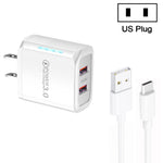 36W 雙埠 QC3.0 USB 充電器，附 3A USB 對 Type-C 數據線，美國插頭，美國插頭 + USB 對 Type-C 線