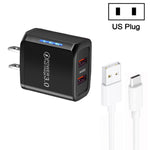 36W 雙埠 QC3.0 USB 充電器，附 3A USB 對 Type-C 數據線，美國插頭，美國插頭 + USB 對 Type-C 線
