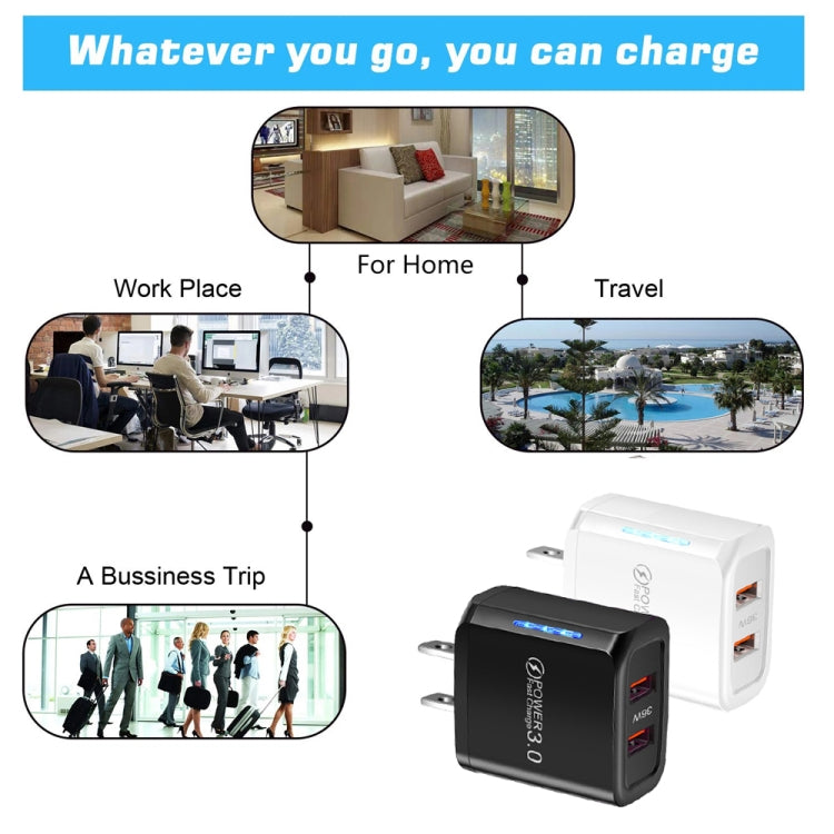 36W 雙埠 QC3.0 USB 充電器，附 3A USB 對 Type-C 數據線，美國插頭，美國插頭 + USB 對 Type-C 線