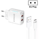 36W 雙埠 QC3.0 USB 充電器，附 3A USB 對 Type-C 數據線，歐洲插頭，歐洲插頭 + USB 對 Type-C 線
