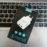 36W 雙埠 QC3.0 USB 充電器，附 3A USB 對 Type-C 數據線，歐洲插頭，歐洲插頭 + USB 對 Type-C 線