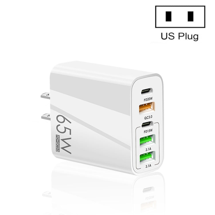 65W 雙 PD Type-C + 3 x USB 多埠充電器，適用手機和平板電腦，美規插頭，美規插頭