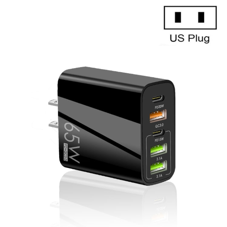 65W 雙 PD Type-C + 3 x USB 多埠充電器，適用手機和平板電腦，美規插頭，美規插頭