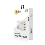 65W 雙 PD Type-C + 3 x USB 多埠充電器，適用手機和平板電腦，美規插頭，美規插頭