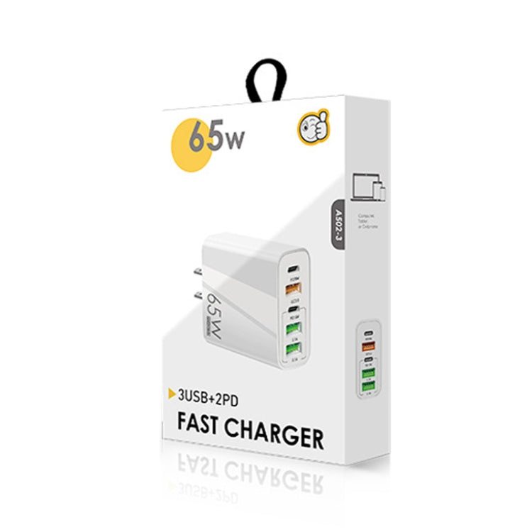 65W 雙 PD Type-C + 3 x USB 多埠充電器，適用手機和平板電腦，美規插頭，美規插頭