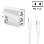 65W 雙 PD Type-C + 3 個 USB 多埠充電器，附 3A Type-C 對 Type-C 數據線，美規插頭，美規插頭 + Type-C 對 Type-C 數據線