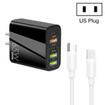 65W 雙 PD Type-C + 3 個 USB 多埠充電器，附 3A Type-C 對 Type-C 數據線，美規插頭，美規插頭 + Type-C 對 Type-C 數據線