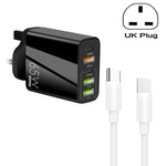 65W 雙 PD Type-C + 3 個 USB 多埠充電器，附 3A Type-C 對 Type-C 數據線，英規插頭，英規插頭 + Type-C 對 Type-C 數據線