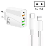 65W 雙 PD Type-C + 3 x USB 多埠充電器，附 3A Type-C 轉 8 Pin 數據線，歐規插頭，歐規插頭 + Type-C 轉 8 Pin 線