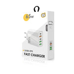 65W 雙 PD Type-C + 3 x USB 多埠充電器，附 3A Type-C 轉 8 Pin 數據線，歐規插頭，歐規插頭 + Type-C 轉 8 Pin 線