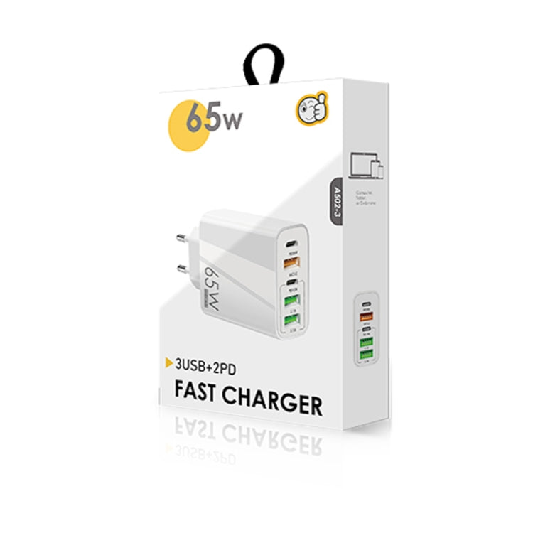 65W 雙 PD Type-C + 3 x USB 多埠充電器，附 3A Type-C 轉 8 Pin 數據線，歐規插頭，歐規插頭 + Type-C 轉 8 Pin 線