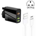 65W 雙 PD Type-C + 3 個 USB 多埠充電器，附 3A USB 對 Type-C 數據線，英規插頭，英規插頭 + USB 對 Type-C 數據線