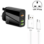 65W 雙 PD Type-C + 3 個 USB 多埠充電器，附 3A USB 對 Micro USB 數據線，英規插頭，英規插頭 + USB 對 Micro USB 數據線