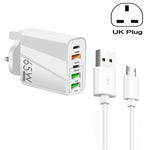 65W 雙 PD Type-C + 3 個 USB 多埠充電器，附 3A USB 對 Micro USB 數據線，英規插頭，英規插頭 + USB 對 Micro USB 數據線