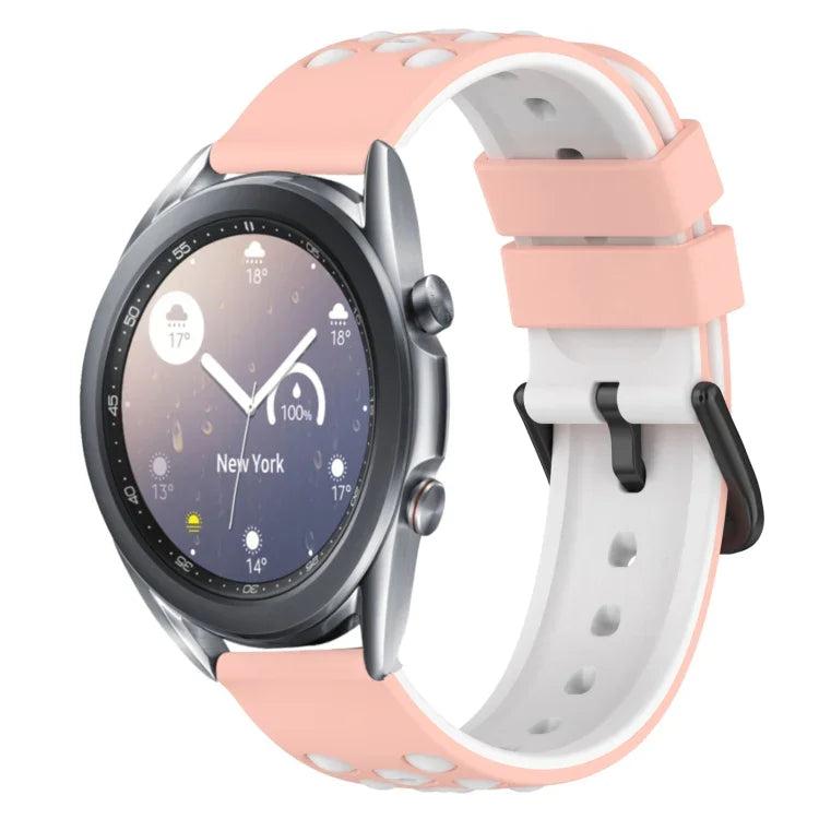 22mm 雙色多孔矽膠錶帶，適用於 Samsung Galaxy Watch3 45mm，適用於 Samsung Galaxy Watch 46mm，適用於 Samsung Gear S3 Classic，適用於 Samsung Gear S3 Frontier