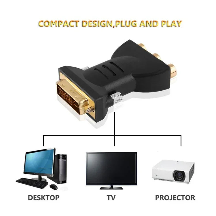 鍍金 DVI-I 24+5 公對 3 RCA 鍍金視訊音訊 AV 元件轉換器
