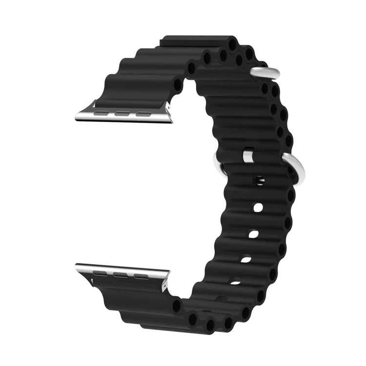 海洋矽膠金屬頭錶帶，適用於 Apple Watch Ultra 49mm / Series 8&7 45mm，適用於 Apple Watch Series 8&7 41mm / SE 2&6&SE&5&4 40mm / 3&2&1 38mm