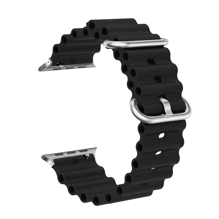 海洋矽膠金屬頭錶帶，適用於 Apple Watch Ultra 49mm / Series 8&7 45mm，適用於 Apple Watch Series 8&7 41mm / SE 2&6&SE&5&4 40mm / 3&2&1 38mm