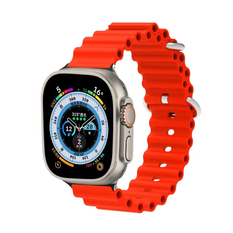 海洋矽膠金屬頭錶帶，適用於 Apple Watch Ultra 49mm / Series 8&7 45mm，適用於 Apple Watch Series 8&7 41mm / SE 2&6&SE&5&4 40mm / 3&2&1 38mm