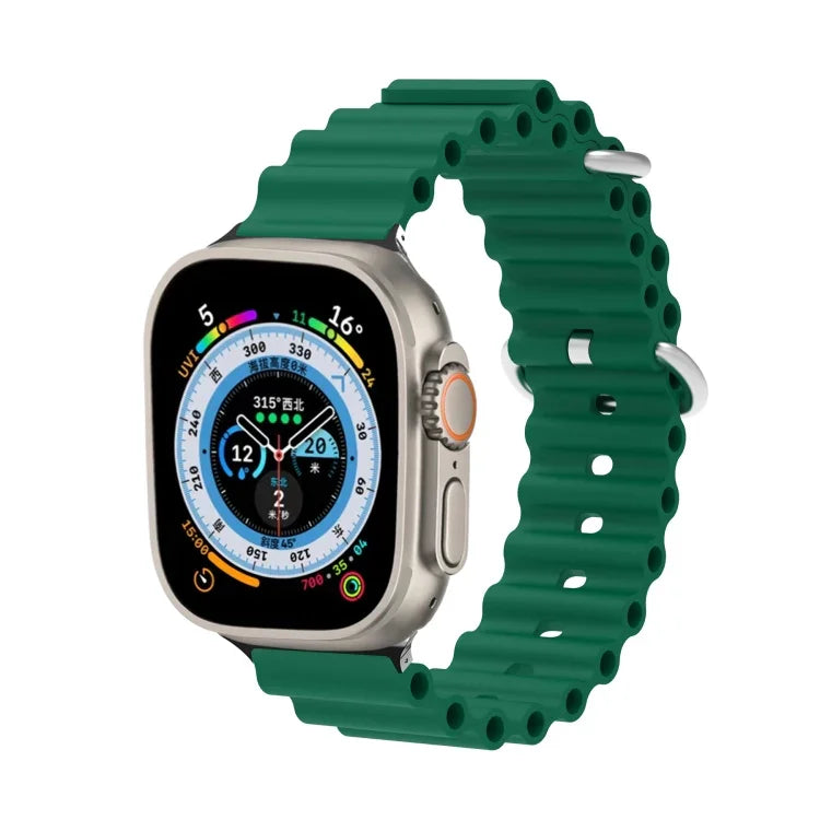 海洋矽膠金屬頭錶帶，適用於 Apple Watch Ultra 49mm / Series 8&7 45mm，適用於 Apple Watch Series 8&7 41mm / SE 2&6&SE&5&4 40mm / 3&2&1 38mm