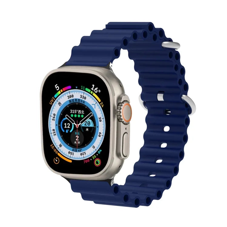 海洋矽膠金屬頭錶帶，適用於 Apple Watch Ultra 49mm / Series 8&7 45mm，適用於 Apple Watch Series 8&7 41mm / SE 2&6&SE&5&4 40mm / 3&2&1 38mm
