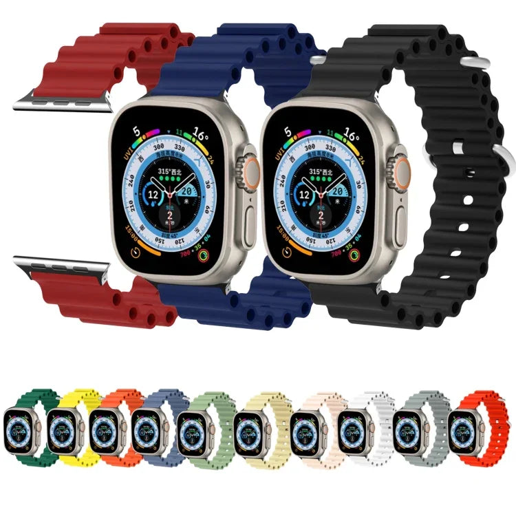 海洋矽膠金屬頭錶帶，適用於 Apple Watch Ultra 49mm / Series 8&7 45mm，適用於 Apple Watch Series 8&7 41mm / SE 2&6&SE&5&4 40mm / 3&2&1 38mm