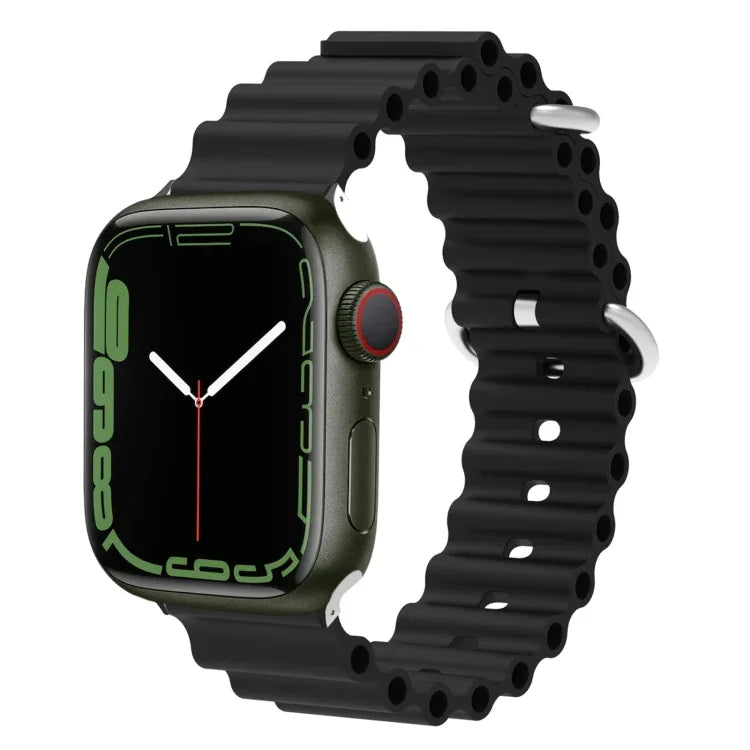 海洋矽膠金屬頭錶帶，適用於 Apple Watch Ultra 49mm / Series 8&7 45mm，適用於 Apple Watch Series 8&7 41mm / SE 2&6&SE&5&4 40mm / 3&2&1 38mm