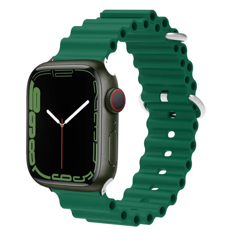 海洋矽膠金屬頭錶帶，適用於 Apple Watch Ultra 49mm / Series 8&7 45mm，適用於 Apple Watch Series 8&7 41mm / SE 2&6&SE&5&4 40mm / 3&2&1 38mm