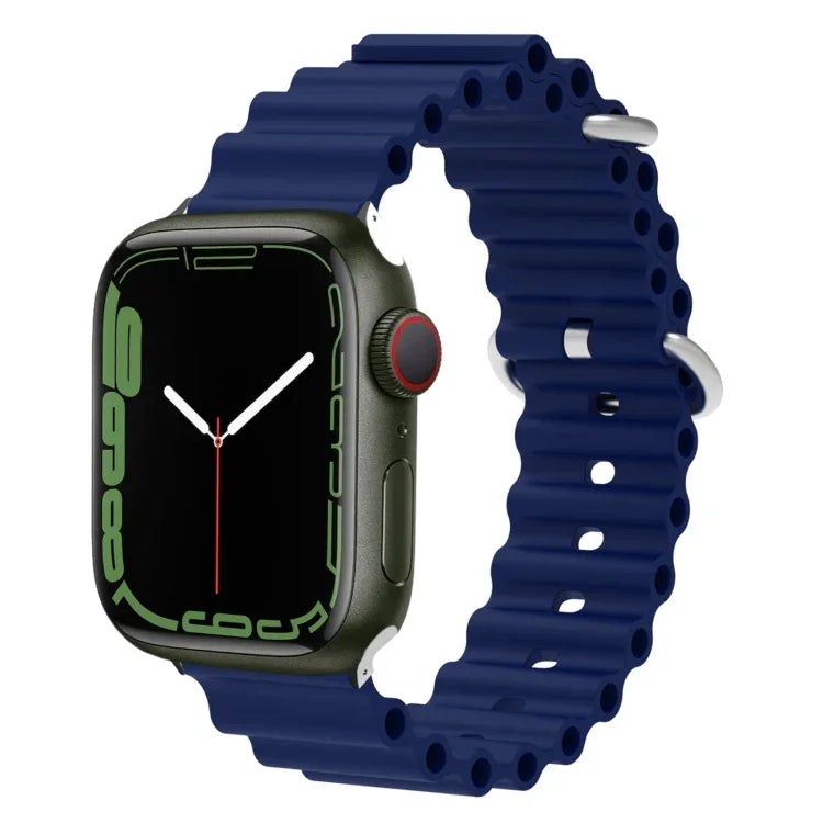 海洋矽膠金屬頭錶帶，適用於 Apple Watch Ultra 49mm / Series 8&7 45mm，適用於 Apple Watch Series 8&7 41mm / SE 2&6&SE&5&4 40mm / 3&2&1 38mm