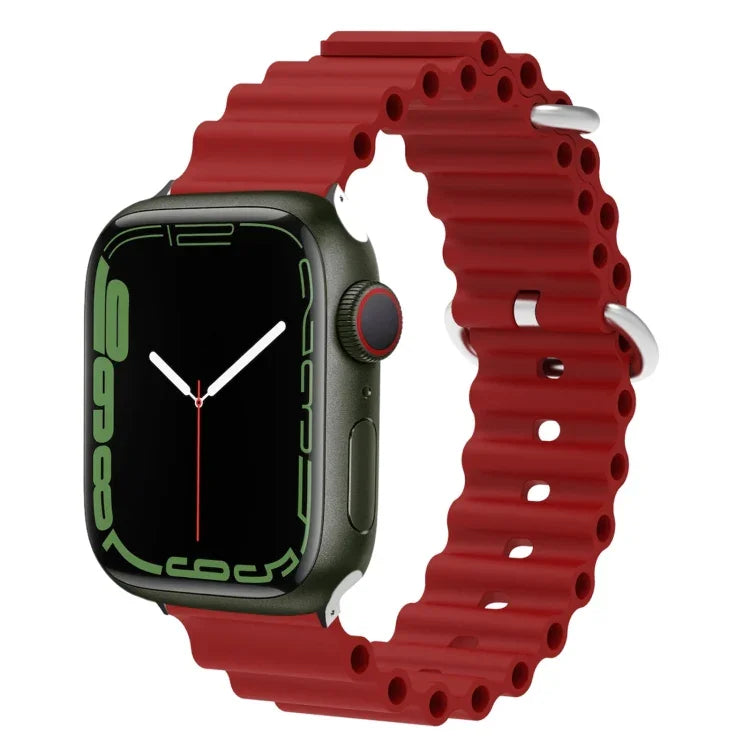 海洋矽膠金屬頭錶帶，適用於 Apple Watch Ultra 49mm / Series 8&7 45mm，適用於 Apple Watch Series 8&7 41mm / SE 2&6&SE&5&4 40mm / 3&2&1 38mm