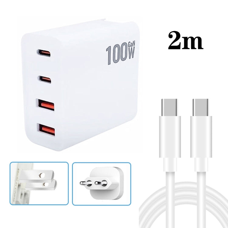 GaN 100W 雙 USB + 雙 USB-C/Type-C 多埠充電器，附 2米 Type-C 轉 Type-C 數據線組合，美國插頭，美國 / 歐盟插頭，美國 / 英國插頭，美國 / 澳洲插頭，美國 / 歐盟 / 英國插頭，美國 / 歐盟 / 英國 / 澳洲插頭