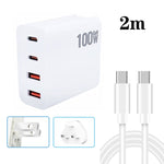 GaN 100W 雙 USB + 雙 USB-C/Type-C 多埠充電器，附 2米 Type-C 轉 Type-C 數據線組合，美國插頭，美國 / 歐盟插頭，美國 / 英國插頭，美國 / 澳洲插頭，美國 / 歐盟 / 英國插頭，美國 / 歐盟 / 英國 / 澳洲插頭