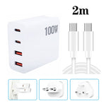 GaN 100W 雙 USB + 雙 USB-C/Type-C 多埠充電器，附 2米 Type-C 轉 Type-C 數據線組合，美國插頭，美國 / 歐盟插頭，美國 / 英國插頭，美國 / 澳洲插頭，美國 / 歐盟 / 英國插頭，美國 / 歐盟 / 英國 / 澳洲插頭