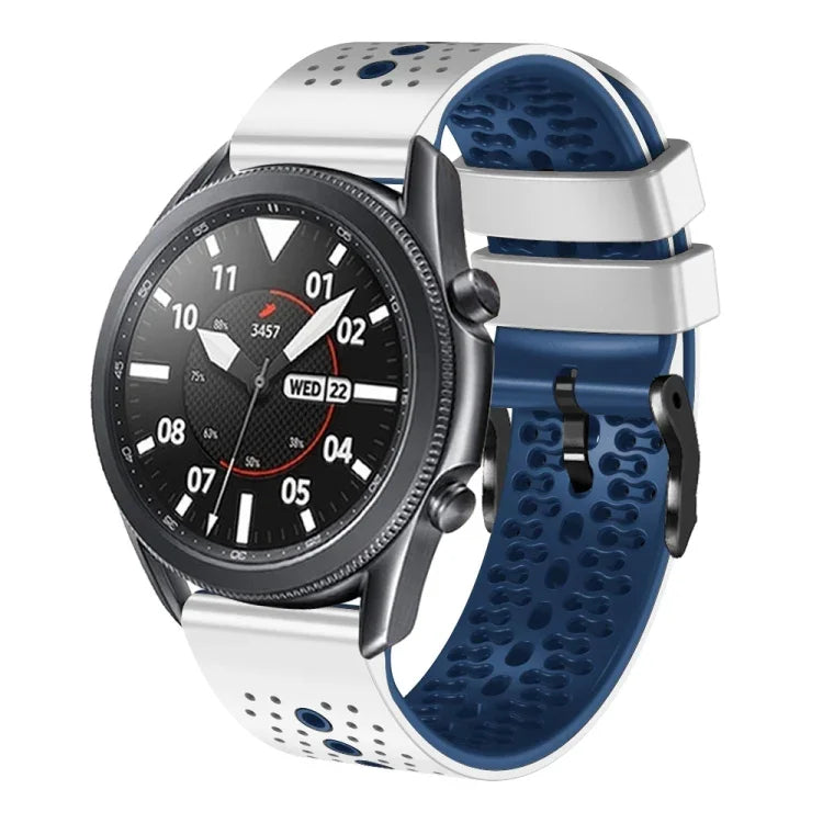 22mm 打孔雙色矽膠錶帶，適用於 Samsung Galaxy Watch3 45mm、Samsung Galaxy Watch 46mm、Samsung Gear S3 Classic、Samsung Gear S3 Frontier