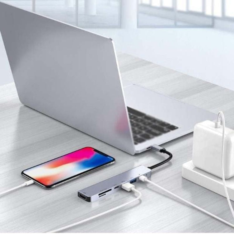 USB C集線器7合1 USB C多功能轉接器，含HDMI 100W PD及SD/TF讀卡器