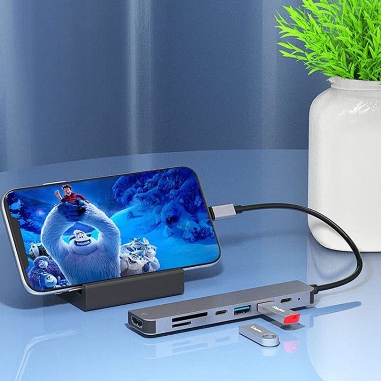 USB C集線器7合1 USB C多功能轉接器，含HDMI 100W PD及SD/TF讀卡器
