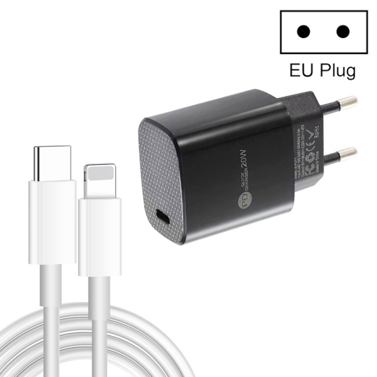 PD11 單埠 PD3.0 USB-C / Type-C 20W 快速充電器，附 1 米 Type-C 轉 8 Pin 數據線，歐規插頭，歐規插頭 + Type-C 轉 8 Pin 線