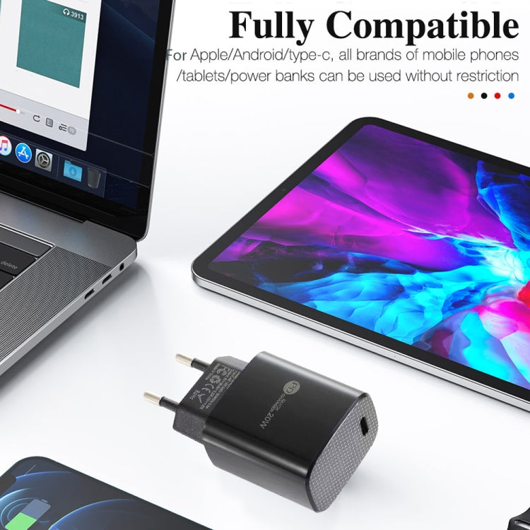 PD11 單埠 PD3.0 USB-C / Type-C 20W 快速充電器，附 1 米 Type-C 轉 8 Pin 數據線，歐規插頭，歐規插頭 + Type-C 轉 8 Pin 線