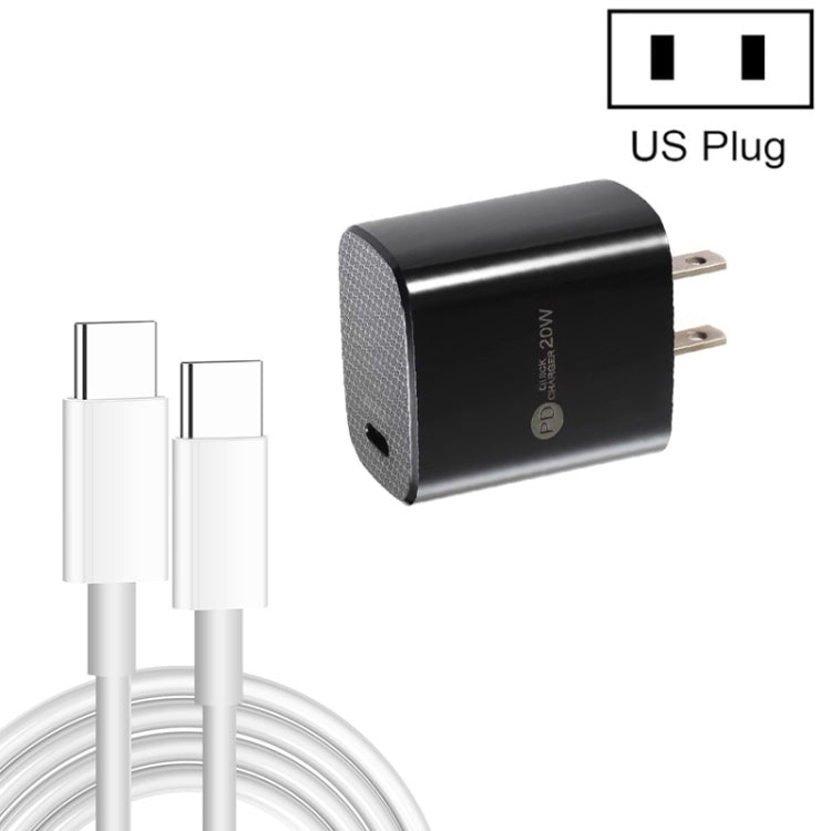 PD11 單口 PD3.0 USB-C / Type-C 20W 快速充電器，附 1 米 Type-C 對 Type-C 數據線，美規插頭，美規插頭 + Type-C 對 Type-C 數據線