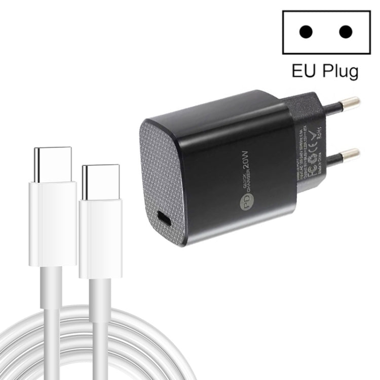 PD11 單口 PD3.0 USB-C / Type-C 20W 快速充電器，附 1 米 Type-C 對 Type-C 數據線，歐規插頭，歐規插頭 + Type-C 對 Type-C 數據線